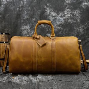 Sacs polochons grande trousse de toilette en cuir véritable pour hommesvoyage bagage à main épaule polochon rétro sac à main vols