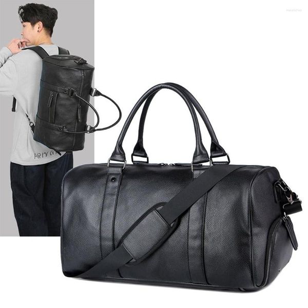 Sacs polochons Grand sac à main en cuir de voyage pour hommes sac de week-end en PU multifonctionnel voyage Fitness bagages Duffle avec rangement de chaussures XA310C