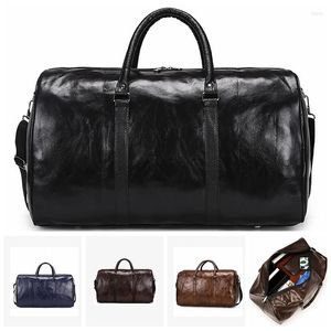 Bolsas de lona Bolsa de viaje de cuero Duffle grande Independiente Big Fitness Bolso Equipaje Hombro Moda Cremallera PU Hombres Negro Suave