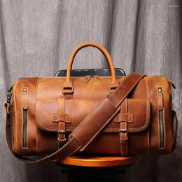 Sacs polochons Sac de voyage en cuir avec poche à chaussures Grande capacité Weekender Mens Business Tote