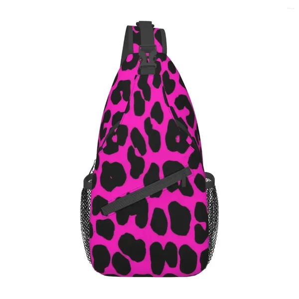 Bolsas de lona Patrón de leopardo (rosa) Bolsa de pecho Vacaciones con malla con cremallera para oficina Cruz personalizable