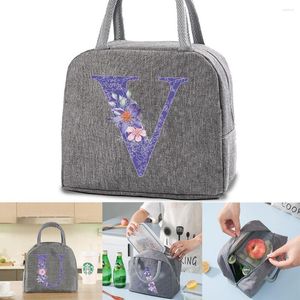 Duffel Bags Lunch Bag Women Portable Box Cooler Organizer Kinderen Voedsel Geïsoleerde thermisch canvas Pouch Purple Flower Print Handtas