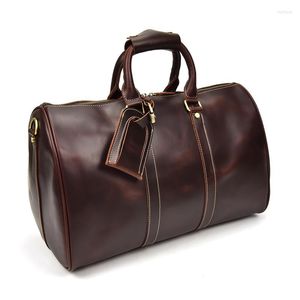 Sacs Duffel Luufan Crazy Horse Cuir Bagage à bandoulière Sac de voyage Messenger Nuit pour Tour 2023 Designer Main