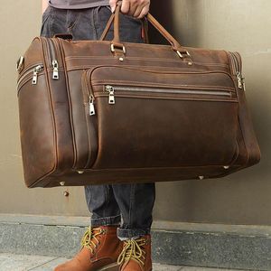 Duffel Bags Luufan Crazy Horse Leather Travel Bag Big duurzame Cowhide Weekend Man echte bagagetot Bagduffel