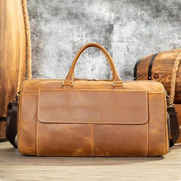 Sacs Duffel Luufan Grand sac de voyage Crazy Horse Bagages en cuir véritable Mâle Duffle Style Vintage Voyage Weekender