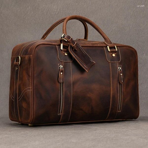 Sacs polochons Luufan grand sac de voyage en cuir véritable Style Vintage bagages hommes mâle Duffle voyage Weekender pour homme