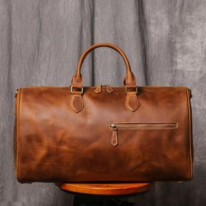 Sacs polochons luxe voyage hommes Vintage bagage à main marron en cuir véritable grande capacité homme d'affaires week-end sac à bandoulière