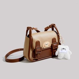 Duffel Bags MaxDutti 2023 Autumn Casual Leather Square Bag Women Fashion Cartoon Bear Patchwork Cute Messenger