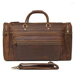 Duffel Bags Heren Crazy Horse Leather Travel Bag Cowhide Big duurzaam weekend Handmadegenuine bagage