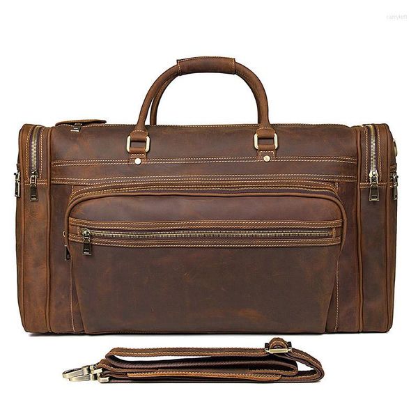 Sacs polochons Crazy Horse Sac de voyage en cuir pour homme Cuir de vachette Grand week-end durable Fait à la main