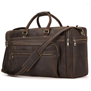 Duffel Bags Heren Echt leer 23 inch Travel Men Echte Skin Overnight Big Hand Bagage Male zakenreis Bag