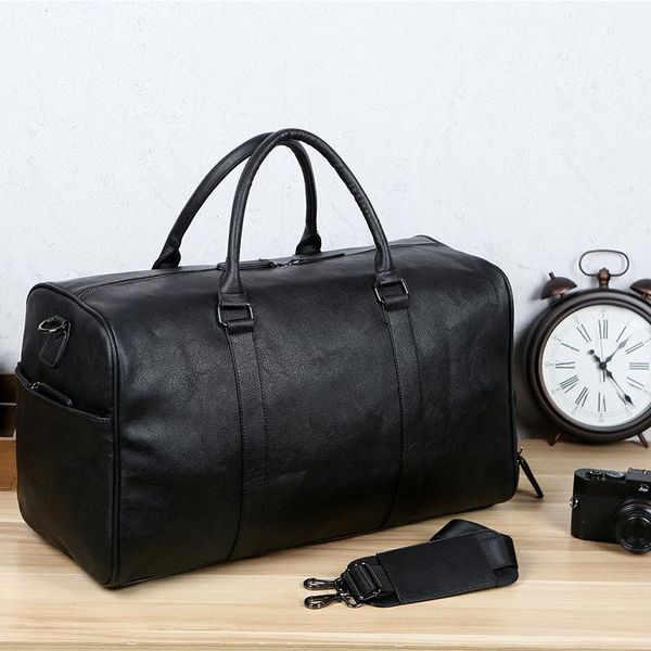 Sacs polochons pour hommes en cuir PU sac de voyage rétro sac à main grande capacité simple épaule messager porte-chaussures Fitness voyage d'affaires Luggag