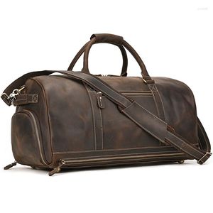 Sacs polochons sac de voyage pour hommes en cuir véritable luxe mode Style voyage sac à main bagage à main avec compartiment à chaussures mâle