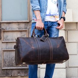 Plunje tassen mannen echte lederen reistas draagtas groot weekend man koeienhuid duffel hand bagage mannelijke handtassen grote 60 cm