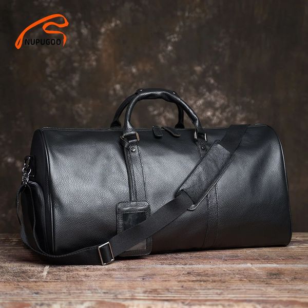 Sacs de voyage Sac de voyage pour hommes en cuir véritable sac de bagage à main décontracté haute capacité Duffle épaule chaussure poche pour ordinateur portable 17 pouces NUPUGOO 231214