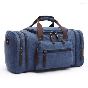 Duffel Bags Men Travel Bag canvas multifunctioneel lederen dragen bagagebakken grote capaciteit hulpprogramma weekend bolsos