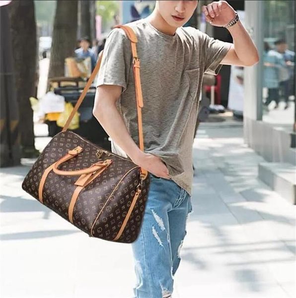 Bolsas de lona para hombre, bolsas de lona de viaje, bolsos de equipaje de diseñador de marca con candado, bolsa deportiva de gran capacidad, tamaño 55CM