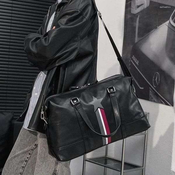 Sacs polochons hommes femmes voyage haute qualité sacs à main en cuir PU décontracté unisexe sac à bandoulière étanche ordinateur portable noir bagage à main