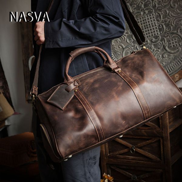 Sacs polochons Nasva sac pour hommes en cuir véritable sac de voyage Vintage sac à bandoulière pour hommes sac de messager sac pour ordinateur portable 1 230714