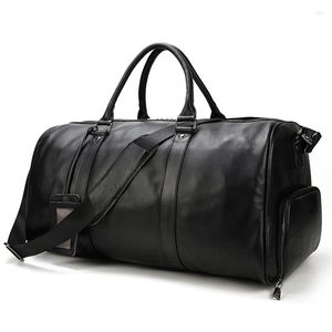 Bolsas de lona Nesitu Highend grande Vintage café negro grande cuero genuino hombres de negocios bolsa de viaje con bolsillo para zapatos gimnasio masculino Duffle M9423