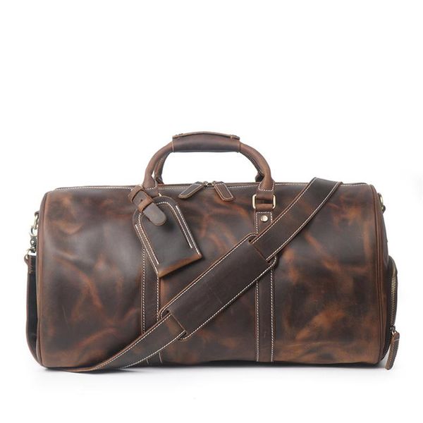 Sacs polochons Nesitu haut de gamme Vintage marron grand grand épais véritable Crazy Horse cuir affaires hommes sac de voyage peau de vache mâle Gym Duffle M184