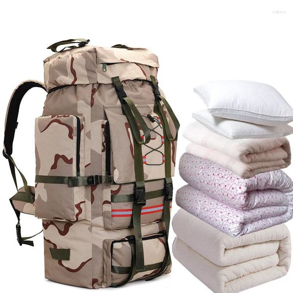 Bolsas de lona al aire libre 130L Gran capacidad de viaje Hombres Oxford Militar Camping Senderismo Mochila Impermeable Escalada Mochila táctica XA767F