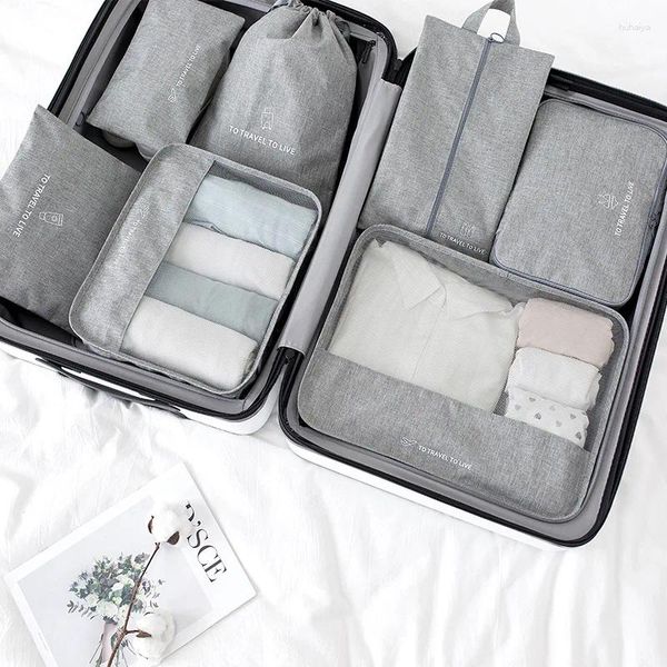 Sacs à bouffées de cube d'emballage 7pcs / set Pink Travel Suitcase Sac de rangement pour femmes vêtements imperméables à bagages portables poche