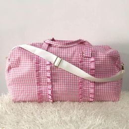 Sacs polochons Plaid à volants Seersucker Kid mode polyvalent sac de nuit Shcool enfants Simple grande capacité week-end voyage