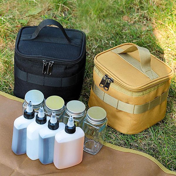 Sacs polochons Portable Camping pots à épices sac à main extérieur verre assaisonnement porte-bouteille conteneur BBQ sac pour voyage maison ou utilisation
