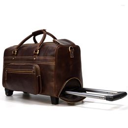 Duffel-tassen echte echte lederen reisbagage Duffle Duffle Trolley Tas Rolling Suitcase Dames Men Traveler Tote met wielbeurt