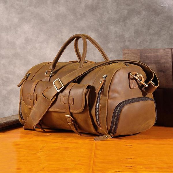 Bolsas de lona Bolso de cuero retro Marca Desginer Bolsa para hombres Viajes de negocios Crazy Horse Gran capacidad para hombre