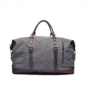 Duffel Bags retro -stijl heren canvas reis vintage schoudertas met lederen handgreep reizende bagage casual travle -tas