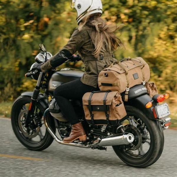 Bolsas de lona retro impermeable bolsa de gran capacidad motocicleta motocicleta trasera de asiento de asiento llevando 260d