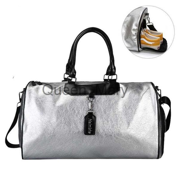 Bolsas de lona Bolsa de deportes plateados Bolsa de equipaje en bolsas de viaje con etiqueta bolso de gimnasio de duffel para mujeres yoga fitness sac de deporte gran j230815