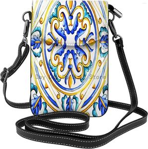 Plunjezakken kleine crossbody mobiele telefoon portemonnee portemonnee voor vrouwen Italiaanse majolica tegels bloemen verwijderbare schouderbandzak