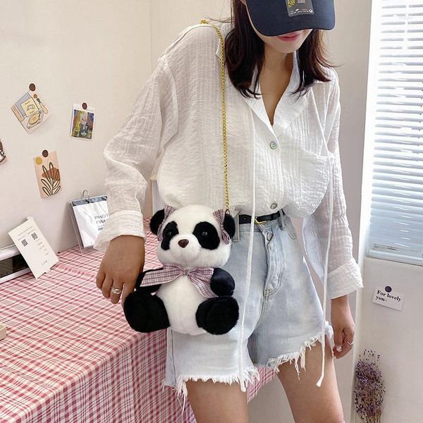 Sacs polochons doux dessin animé Panda sac à bandoulière en peluche mode fille poupée épaule chaîne femmes téléphone belle messager