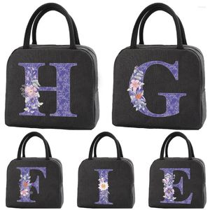 Duffel Bags Thermal GeSLEDE LUNCH TAG KINDEREN LUNCHBOX UNISEX HANDELTAS PICNIC VOOR WERK COOLER opslag Paarse bloemenletters serie