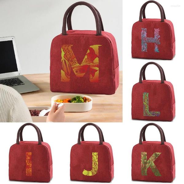 Bolsas de lona Bolsa de almuerzo térmica Escuela Niño Lienzo Grabado Imagen Carta Trabajo Tote Organizador Comida empacada Refrigerador aislado Caja de picnic Bolsos