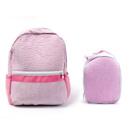 Bolsas de lona para niños pequeños Seersucker Mochila Set Cildren's School Bag Pink Pequeño Ligero para niños con almuerzo