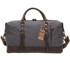 Sacs polochons Vintage haute qualité toile cuir grand sac de sport hommes voyage bagage à main grande route week-end fourre-tout sac à main