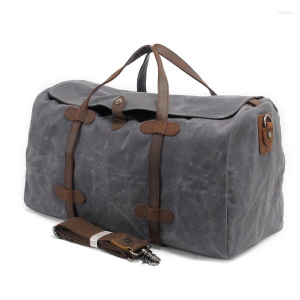 Sacs polochons Vintage pur coton toile cuir voyage Duffle grande capacité week-end sac nuit hommes bagage à main