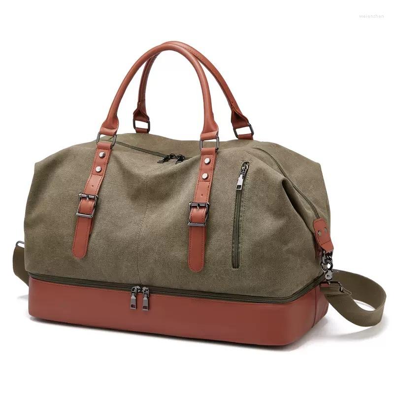 Duffel Bags WaterProof Canvas PU Leather Men Travel Bag Hand Luggage Carry On Large Tote Vintage Duffle Weekend Big Outdoor
