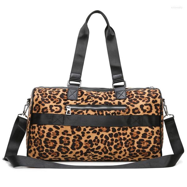 Bolsas de lona para mujer, bolso de hombro de leopardo, plegable, de viaje, de gran capacidad, moda deportiva, tendencia 2022