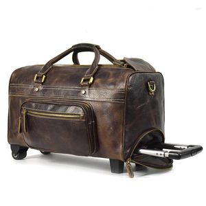 Plunje tassen vrouwen mannen echt koesleer reizen op wielen rollende bagagetas trolley duffle handbagage met trekstang unisex handtas