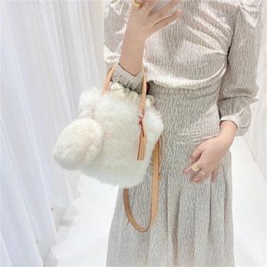 Sacs polochons femmes luxe en peluche sac seau haute qualité laine-fourrure sac à main tricoté moelleux cordon fermé cartable