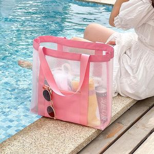 Plunjezakken vrouwen zomer mesh strandtas vrouwelijke schoudertas grote capaciteit waterdichte polyester zakcamping picknick picknick boodschappen bagduffel