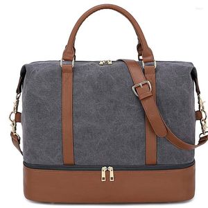 Sacs polochons femmes voyage sac de sport toile fourre-tout week-end nuit avec bandoulière en cuir PU et compartiment à chaussures