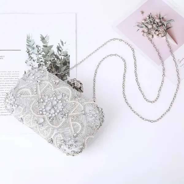 Bolsas de lona para mujer, bolso de mano de noche con cuentas de cristal Retro para monederos de diamantes de imitación, bolso de fiesta de boda