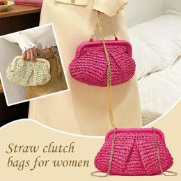 Sacs polochons femmes petit sac à bandoulière en paille tissé sac à main pochette plage rotin nuage boulette été Pu D5Q5