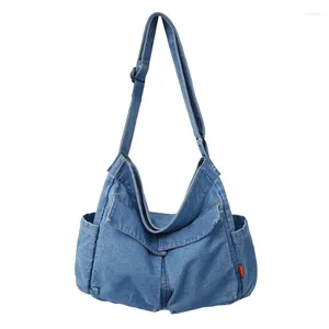 Sacs Duffel Xzan Casual Couple Denim Sac à bandoulière Ins Mode Jean pour grande dame Bandoulière Hommes et femmes Sac à dos bleu